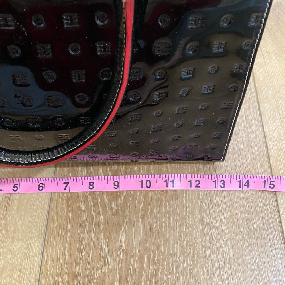 Arcadia Italian Satchel Embossed Patten Leather Black Red Python Accents - Picture 10 of 15